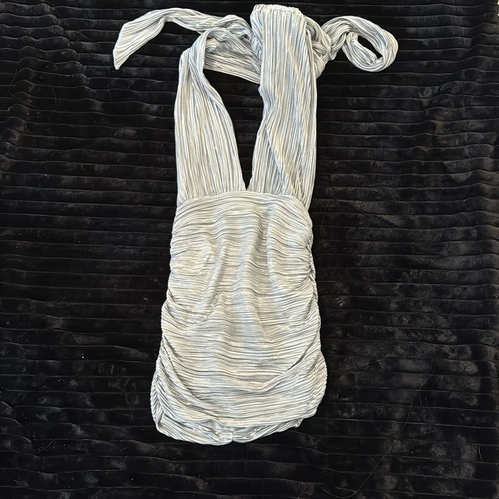 Showpo Backless Tie Up Mini Dress in Silver